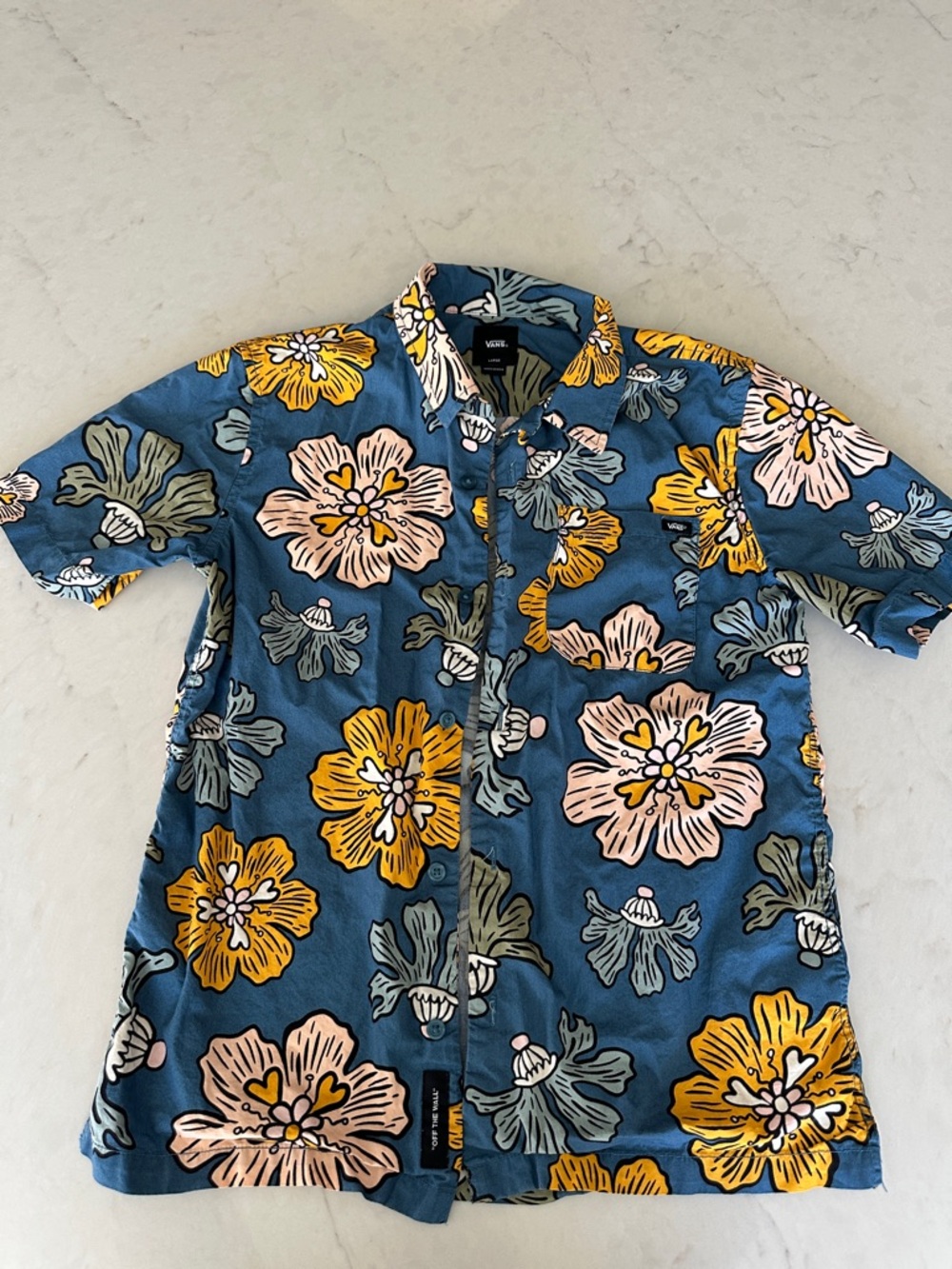 Vans Blue Short Sleeve Floral Button-Up Shirt